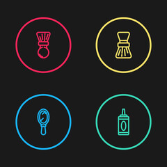 Set line Hand mirror, Bottle of shampoo, Shaving brush and icon. Vector