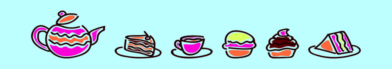 set of tea party collection cartoon icon design template with various models. vector illustration isolated on blue background