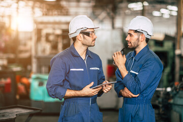Engineer worker friend people team working discussion help support together at work in heavy...