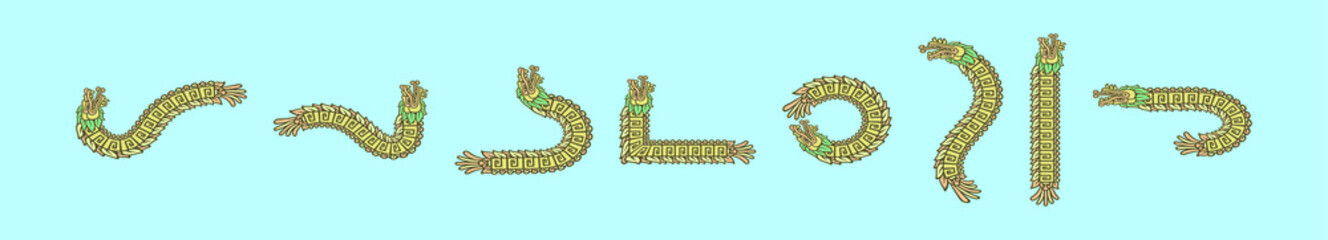 set of quetzalcoatl cartoon icon design template with various models. vector illustration isolated on blue background