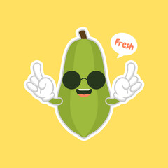 Cute and kawaii papaya character flat design vector illustration. tropical fruit vitamins and nutrition, healthy food and juice drink ingredient