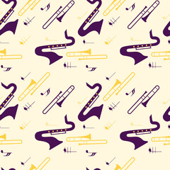 seamless pattern of silhouettes of musical instruments. musical motives. Perfect for banners, flyers, backgrounds, prints, fabrics. EPS10