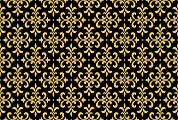 Gardinen Geometrisches Blumenmuster. Nahtloser Vektorhintergrund. Gold und schwarze Verzierung. Ornament für Stoff, Tapete, Verpackung. Dekorativer Druck © ELENA