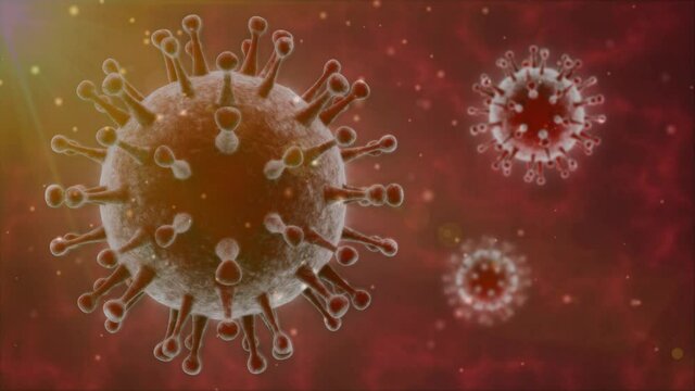 Loop 3d animation of a medical, bacteriological background with a red virus. Coronavirus, the threat to humanity, vaccination and rescue.