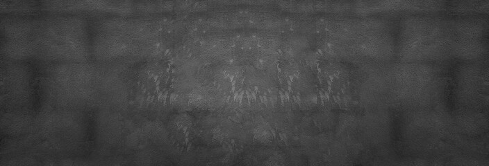Panorama Black cement wall texture background for design in your work concept backdrop.