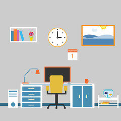 Office room design flat illustration