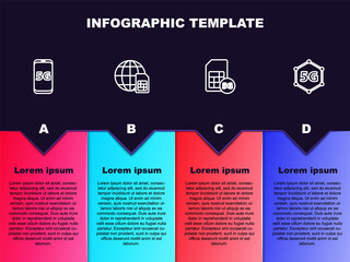 Set line Mobile with 5G network, Globe Sim Card, and . Business infographic template. Vector