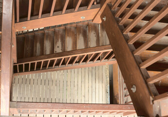 the wooden staircase in the old building in Bacharach in Germany 