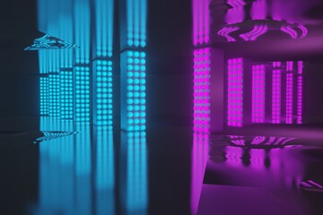 3D Rendering. Empty background scene. Texture dark concentrate floor with mist or fog. Interior dark room.