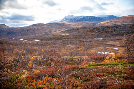 Autumn view of inside the national Park Sarek. Picture made in Sarek National Park in Sweden. One of the most remote places in Europe.