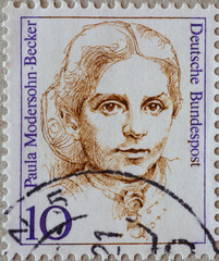 GERMANY - CIRCA 1988: a postage stamp from Germany, showing a woman from German history the painter of expressionism Paula Modersohn-Becker
