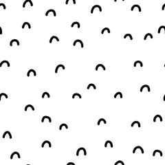 Seamless pattern with variety abstract shapes, lines, strokes,rainbow. Background drawn with ink and marker in hand drawn style. Illustrations with natural texture in the Scandinavian style. Vector