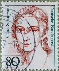 GERMANY - CIRCA 1986 : a postage stamp from Germany, showing a woman from German history the...
