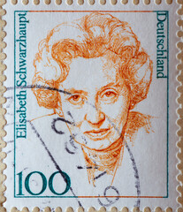 GERMANY - CIRCA 1997 : a postage stamp from Germany, showing a woman from German history ththe...