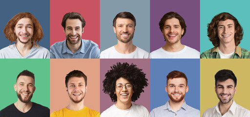 Composite collage of happy diverse multicultural men