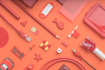top view of red objects on a red background