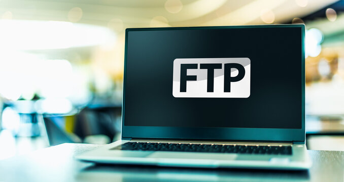 Laptop computer displaying a sign of the ftp