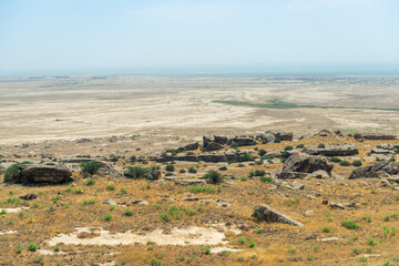 park reserve Gobustan in Azerbaijan with ancient rock petroglyphs