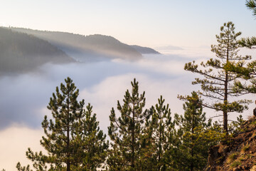 Mountain peaks above clouds viewed from a mountain top