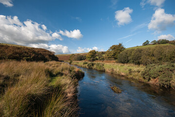 River Barle on october, near Landacre stone Bridge on Exmoor National Park, Somerset, England, UK 