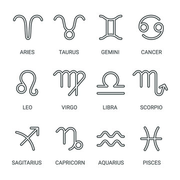 Zodiac line signs set
