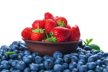 Blueberries and strawberries background.