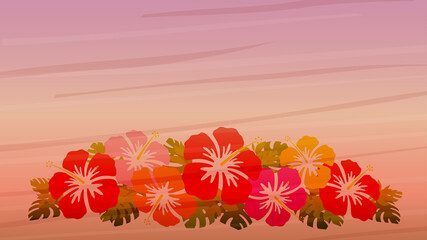 Obraz premium ハイビスカスの看板_イラスト素材_16:9