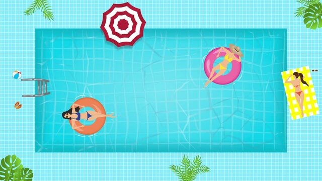 2D Motion graphics ,Summer beach video design, people relaxing on a tubing in the sea, gorgeous summer vacation.