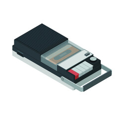 Isometric cassette player on white background
