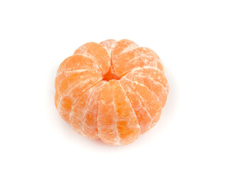Peeled whole tangerine isolated on white background