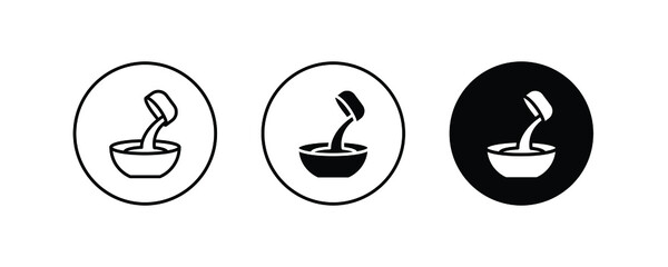 Cooking add water icon. Bowl with a measuring glass with added water icons button, vector, sign, symbol, logo, illustration, editable stroke, flat design style isolated on white linear pictogram