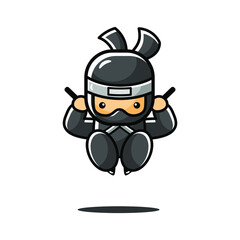 Cartoon little black ninja jump