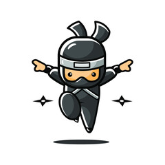 Cartoon black little ninja jump and throw darts