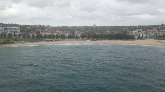 Coogee Beach By Thompsons Bay With Goldstein Reserve Park In Background - Coastal Suburb Of Coogee In Sydney, NSW, Australia. - aerial approach