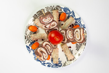 Fat meat on stick in restaurant