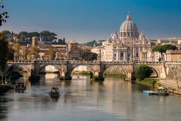 Fototapeta na wymiar Rome, Italy. Papal Basilica Of St. Peter In The Vatican And Aelian Bridge