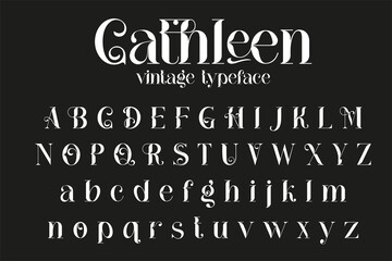 Fototapeta na wymiar Vintage decorative font - Cathleen. Retro typerface. Elegance serif alphabet. Vector font for label, branding, tags, t-shirt, alcohol bottle.