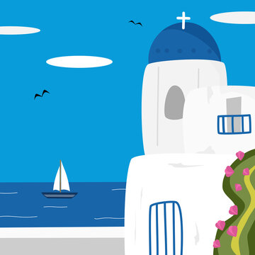 cute Santorini vector illustration background