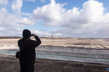 A chalk opencast mine in Chełm in eastern Poland with a view of the Chelm cement plant