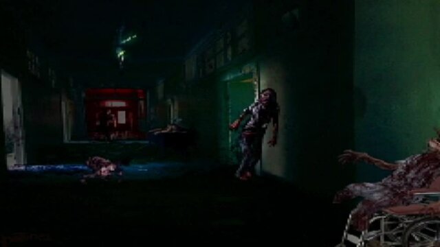 Zombie hospital chambers. Scary 2D pixel animation with undead patients in hallway. Horror fantasy genre. Infection area. Gloomy animated short film. Animated video clip nightmares for Halloween. 