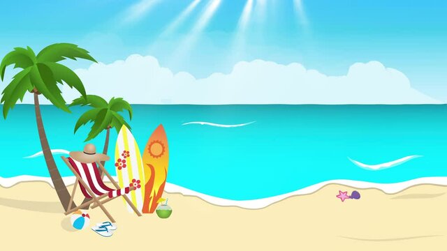2D Motion graphics ,Summer beach video design, people relaxing on a tubing in the sea, gorgeous summer vacation.