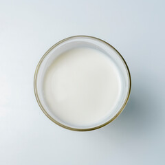 Top view yogurt against white background. Closeup.