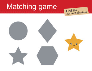Matching game for children. Geometric shapes, star. Cartoon flat style