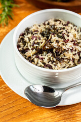 Meatless vegetarian rice with dry fruits