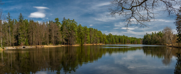 South Bohemia ponds in spring sunny fresh color day