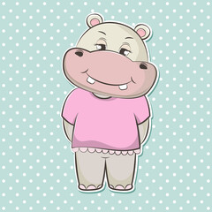 Adorable cute cartoon hippo baby. Vector illustration.