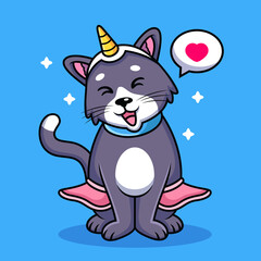 Cat Unicorn Cartoon with Cute Pose. Animal Vector Icon Illustration, Isolated on Premium Vector
