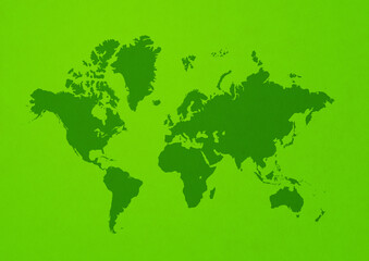 Fototapeta na wymiar World map on green wall background
