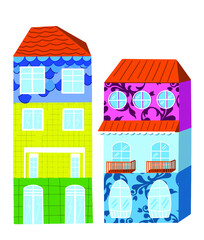 three-storey colored houses in port. colorful floors in the sunny city of portugal.