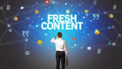 Rear view of a businessman, social media concept